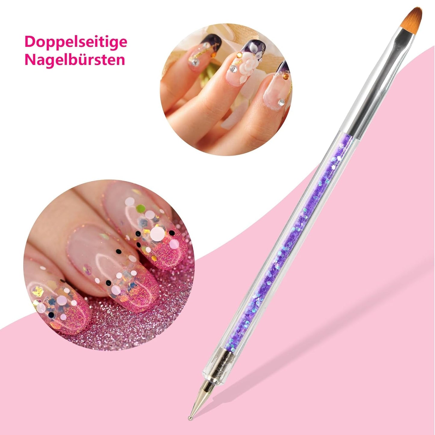 8 Stück Nagel Pinsel, Nagelkunstpinsel Pinsel Set, Pinsel Für Nägel Mit Doppelkopf Nail Art Pinsel Set Dotting Pen Und Gel Pinsel für Nägel Präzise Pinsel Für Nageldesign Und Verzierungen