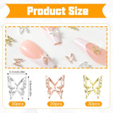 80 Stück 3D-Schmetterlings-Nagelanhänger, Legierung, Schmetterling, Gold, Silber, Glitzer, Nagelkunst-Dekorationen, Nagelschmuck, Zubehör, DIY, Maniküre für Frauen