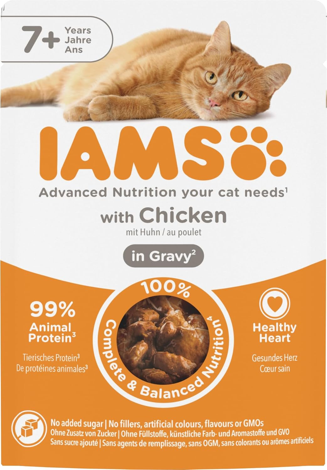 IAMS Delights Nassfutter für Katzen mit Huhn in Soße für ältere Katzen ab 7 Jahren – Probiergröße, Einzelbeutel, 1 x 85 g