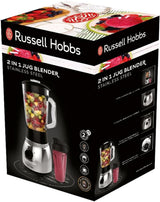 Russell Hobbs Standmixer 2-in-1 [1,5L Glasbehälter Mixer & 0,6L Mini Smoothie Maker -To-Go-Trinkflasche inkl. Deckel] Spülmaschinenfest, Impuls-/Ice-Crush-Funktion, Becher BPA Frei, Edelstahl 23821-56 Kitchen Naty Shop