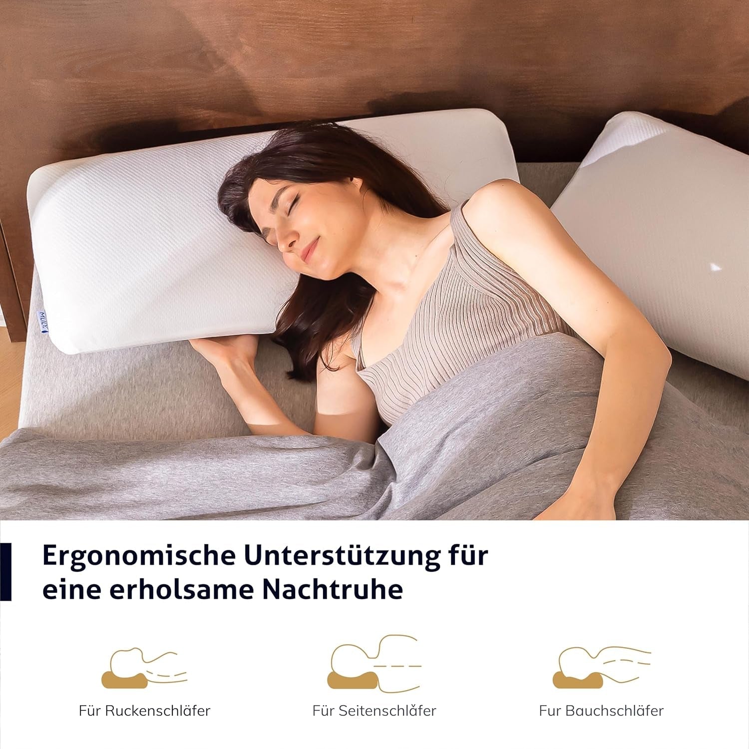 EGO HOME Kissen Memory Foam Weiches ergonomisches Kissen für Rückenschläfer Seitenschläfer Nackenstützkissen mit atmungsaktivem und waschbarem Bezug, Öko-Tex-zertifiziert, Nackenkissen 75 x 35 cm Perne Standard Naty Shop