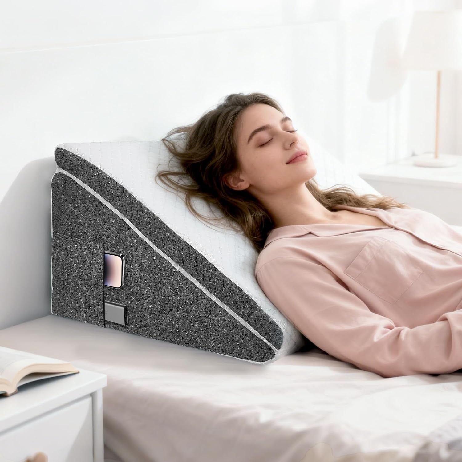 Federkissen für Bett und Sofa, L50xB50xH26. Doppeltes Lesekissen mit waschbarem Bezug, Memory-Schaum, gegen Schnarchen und für mehr Komfort im Nacken- und Rückenbereich