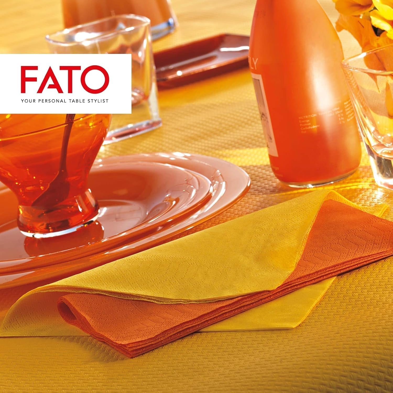 , Einweg-Papierservietten, ideal für zwanglose Mittagessen und Buffets, Packung mit 50 Servietten, Größe 33 x 33, 4-fach gefaltet, 2-lagig, gelb, 100 % reines Zellulosepapier, FSC-zertifiziert