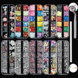 10 Boxen Nagel-Strasssteine-Set, multifunktionales Zubehör mit 1 Pinzette, dekorative Diamanten, Kristalle, Perlen, Edelsteine, bunt, gemischt, Pferdeaugen, metallische Steine, für DIY-Nagelkunst-Dekorationen
