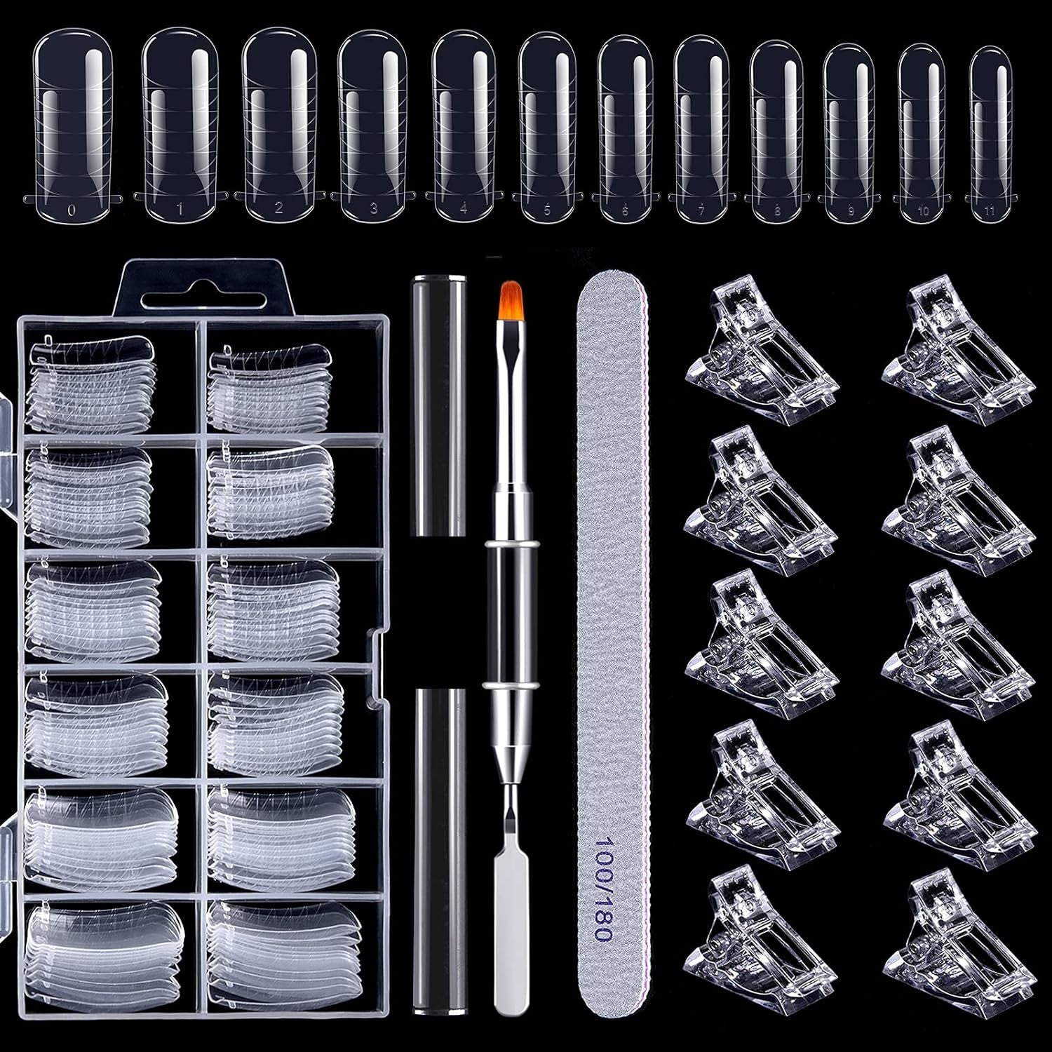120-teiliges Nagelform-Set, Nagelverlängerungen, Gel-Nagelformen, Nagelform-Set mit Doppelkopfbürste und Nagelfeile mit Clips, für Gelnägel