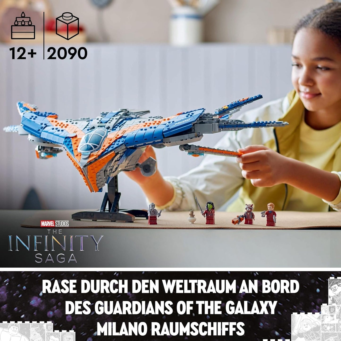 LEGO Marvel Guardians of the Galaxy: Das Milano Building Raumschiffmodell mit 4 Superhelden-Minifiguren Avengers Flyer für Weltraumabenteuer Geschenk für Jungen und Mädchen 76286 Bausets Beuche the LEGO-Store