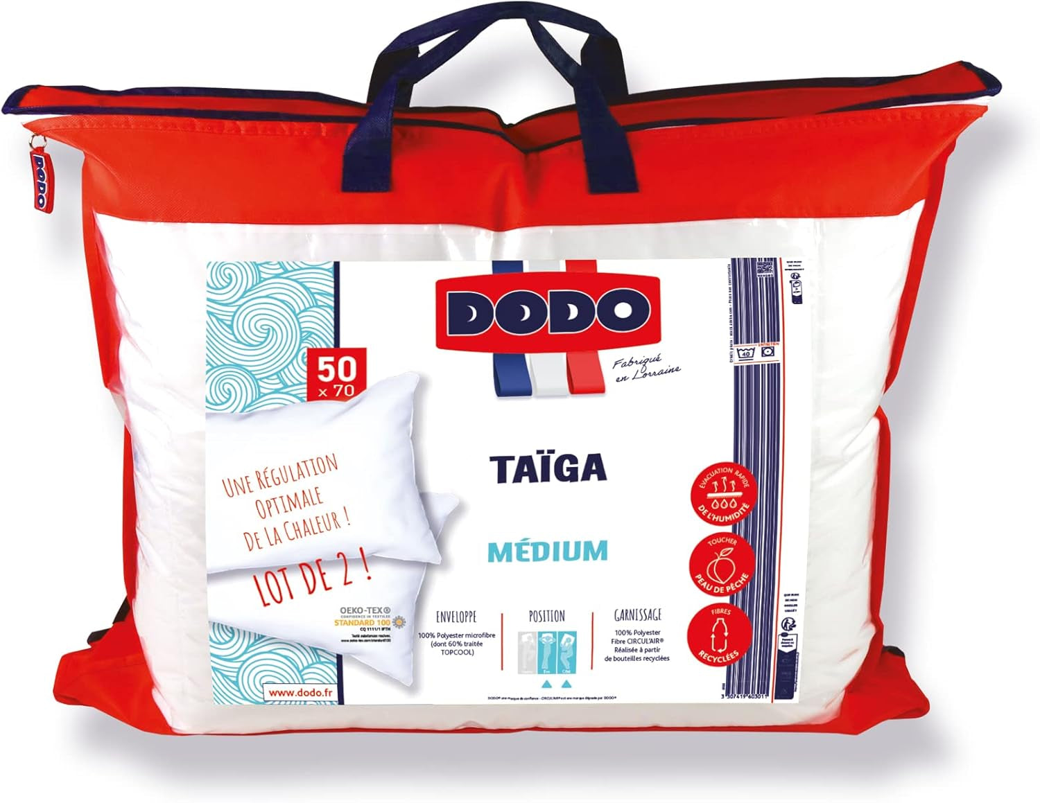 DODO 2-teiliges Kissen, 50 x 70 cm, mittlerer Komfort, Taiga-Synthetikkissen, ultraweiches und atmungsaktives Gefühl, maschinenwaschbar bei 40 °C. Naty Shop-Standardkissen