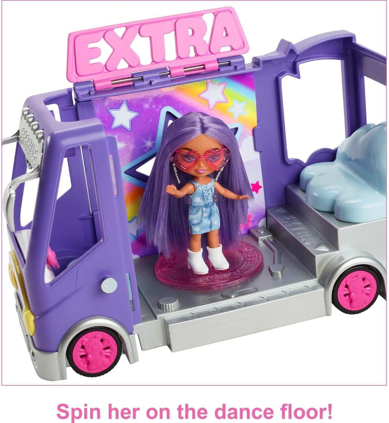 Barbie Extra Mini Minis Puppe, Extra Mini Minis Puppe mit extra glitzerndem Touring Van, inklusive Make-up-Station und Showzubehör, Kindergeschenk, Spielzeug für Kinder ab 3 Jahren, HKF84