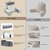 Großes Lesekissen für Bett und Sofa, Rückenkissen für Erwachsene mit Nackenstütze und Armlehnen, ergonomisches Rückenkissen mit Tasche und waschbarem Bezug zum Ausruhen, Lesen, Fernsehen (WH)