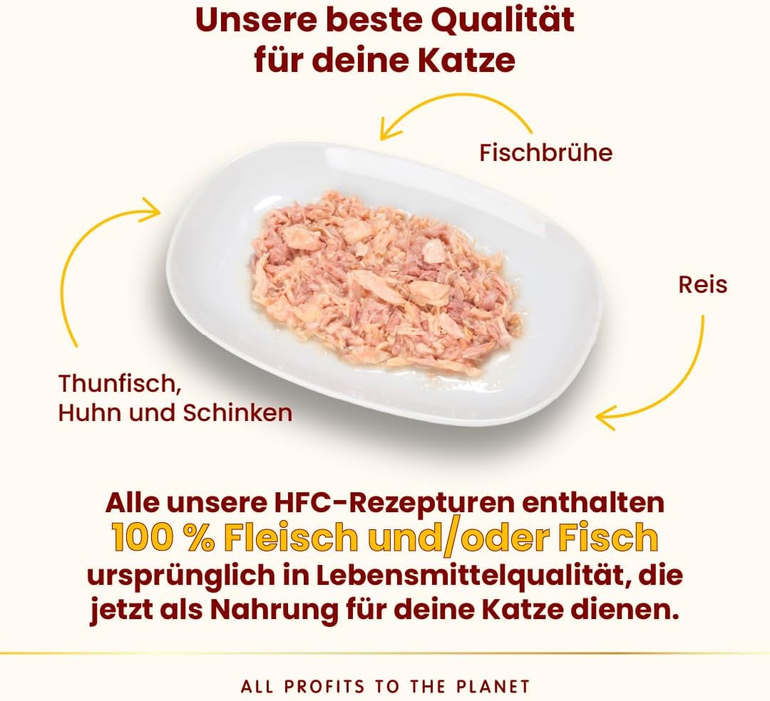 Almo Nature HFC Natural Light Meal – Nassfutter für Katzen – Thunfisch, Huhn & Schinken – Lebensmittelqualität, Glutenfrei – 50 g, 4er-Pack