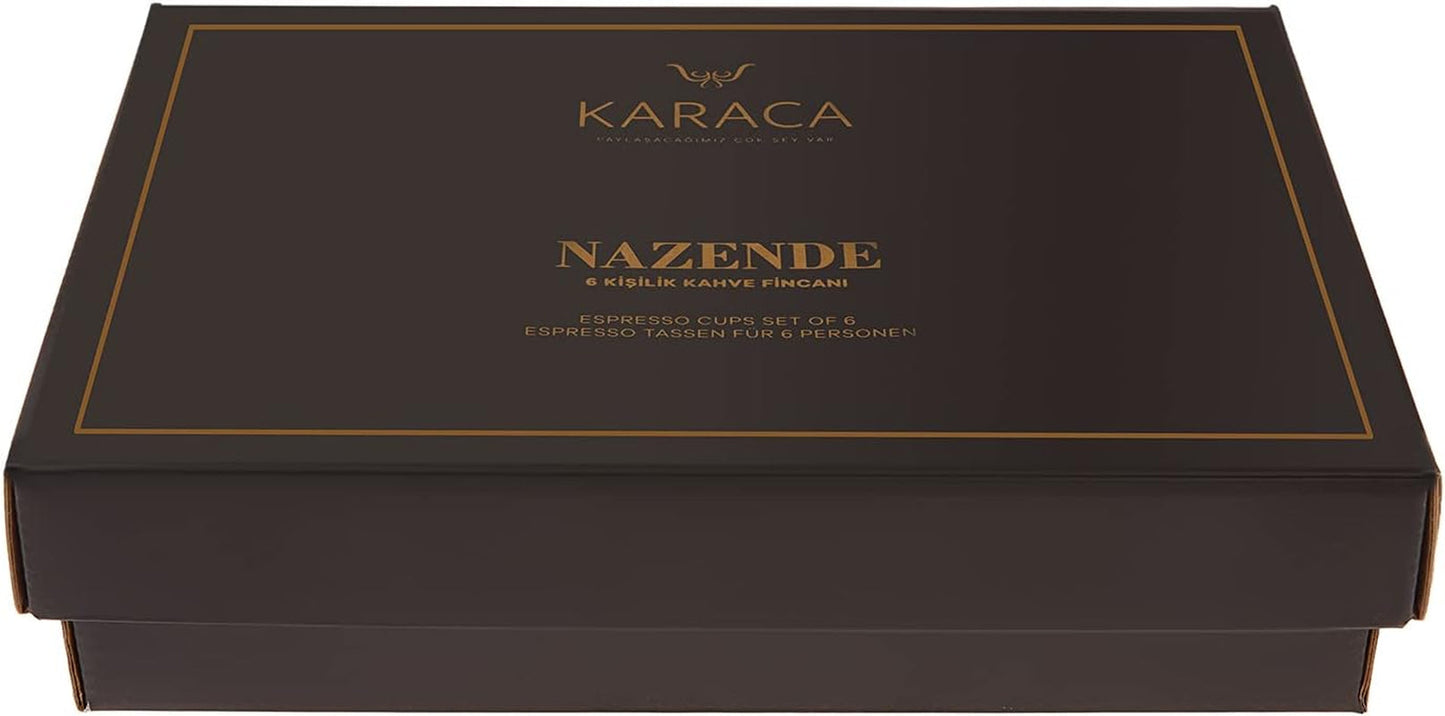 KARACA Nazende Espressotassen-Set aus Porzellan – 80 ml türkische Kaffeetassen mit Untertassen, 12-teiliges modernes Kaffeeservice mit 6 Kaffeetassen und 6 Untertassen, Mokkatassen – Weiß