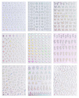 JMEOWIO Nagelsticker Aurora Holografisch 9 Blatt Nagelaufkleber Selbstklebend Herz-Flamme Spielt Schmetterlings-Mond Die Steuern Nail Art Sticker Dekoration Nageldesign Zubehör