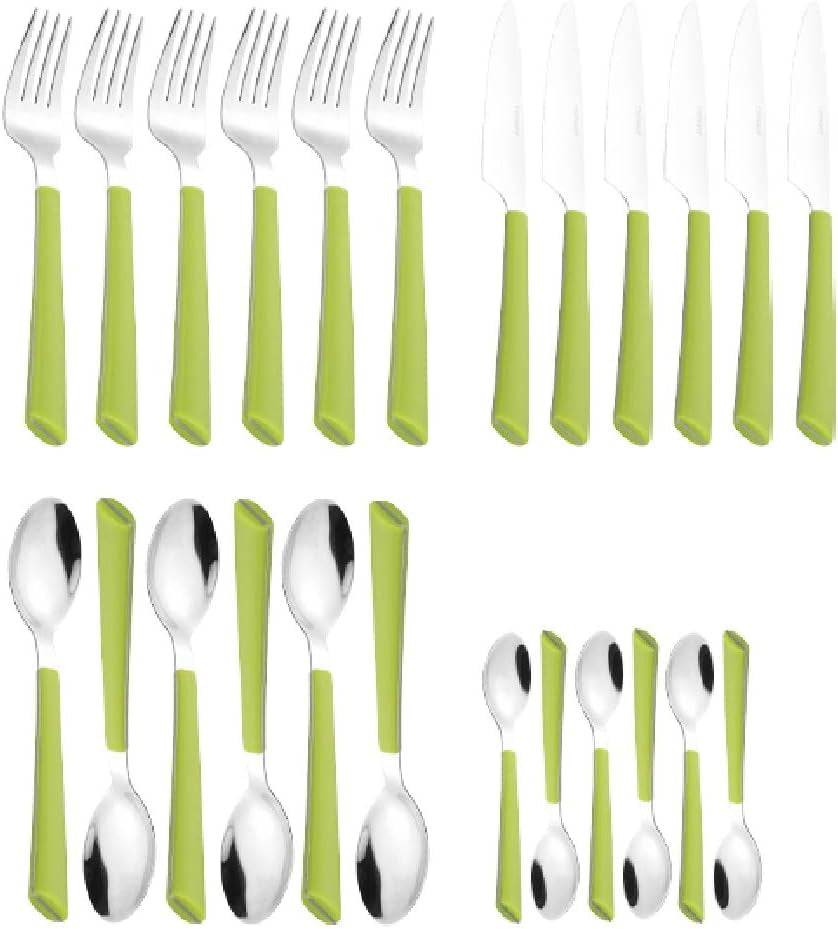 JANE Besteck, polierter Edelstahl 18/0, grüne Kunststoffgriffe, 24-teilig Kitchen Naty Shop