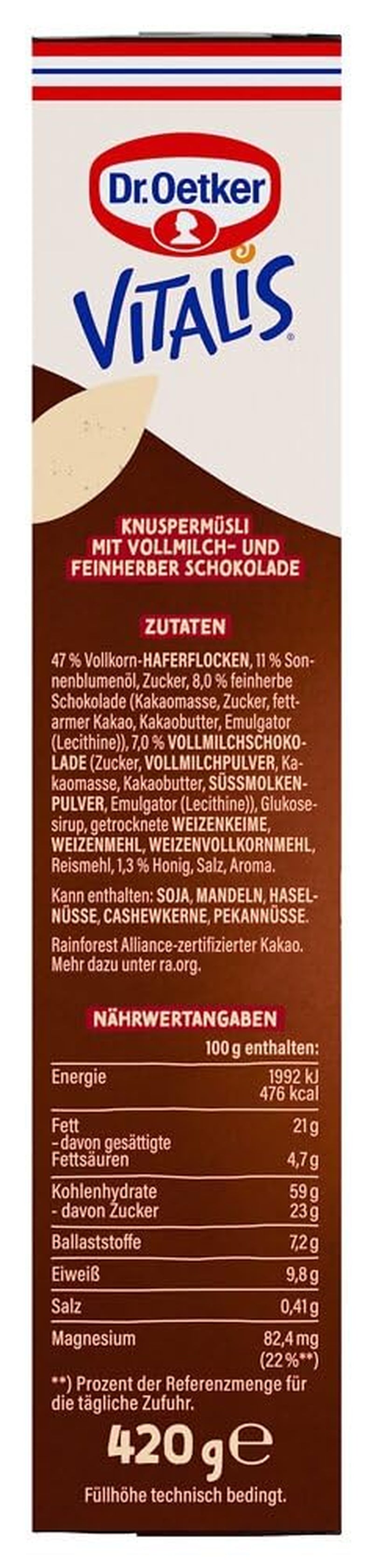 Dr. Oetker Vitalis KnusperPlus Double Chocolate: Knuspriges Müsli mit Vollmilch- und Zartbitterschokolade, 7er Pack (7 x 450g)