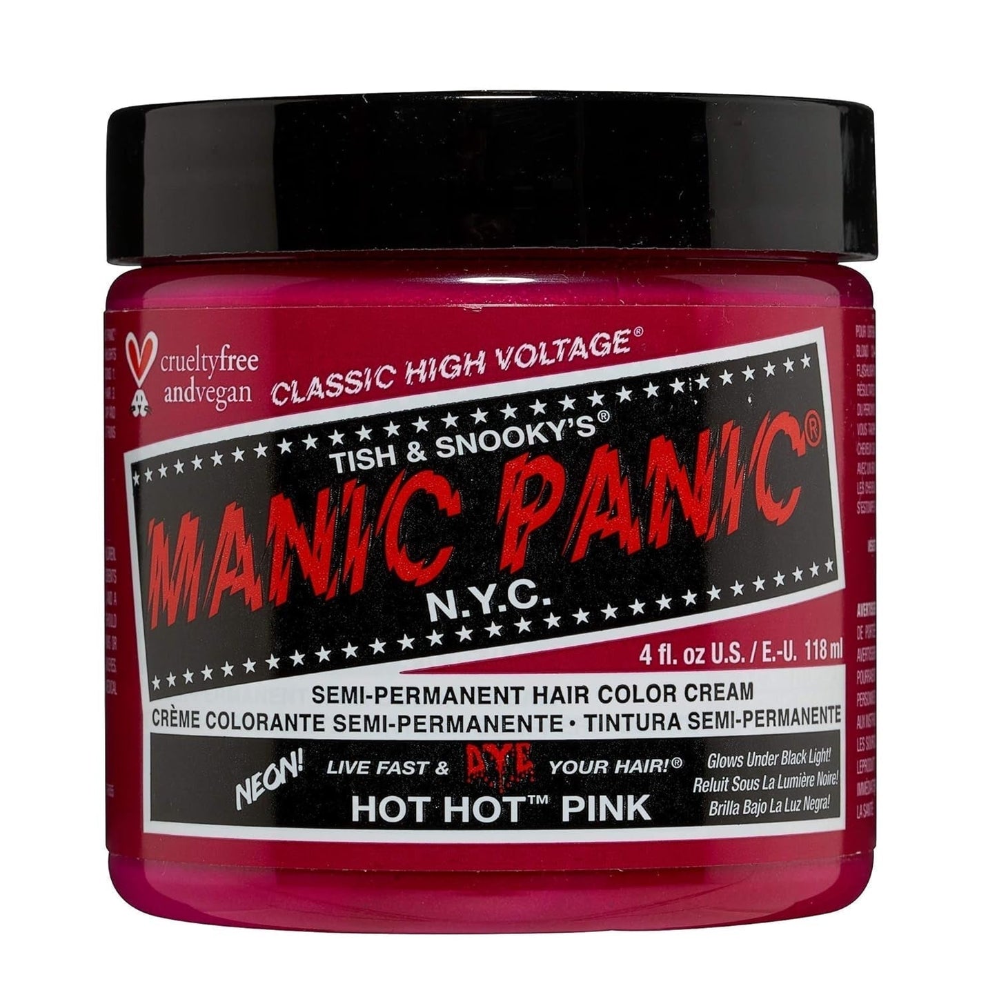 Manic Panic Hot Hot Pink Classic Cream Vegane, tierversuchsfreie, halbpermanente Haarfarbe 118 ml Naty Shop Haarfarbe Hot Hot Pink 118 ml (1 Packung)