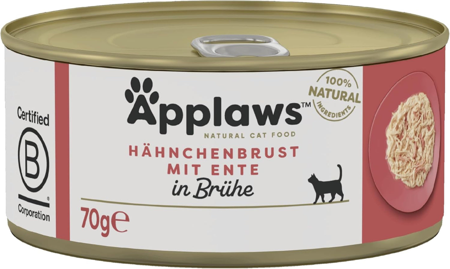 Applaws Premium natürliches Nassfutter für Katzen, Huhn mit Ente in Suppe, Dose 70 g (24 x 70 g)