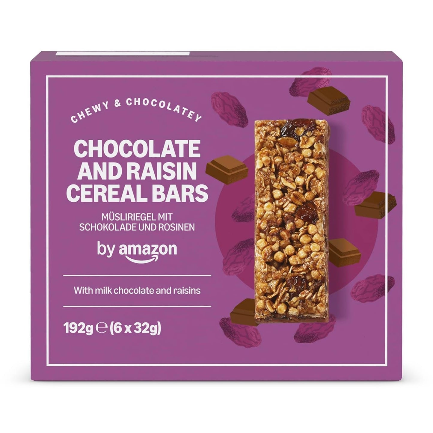 Müsliriegel mit Schokolade und Rosinen von Amazon, 192g