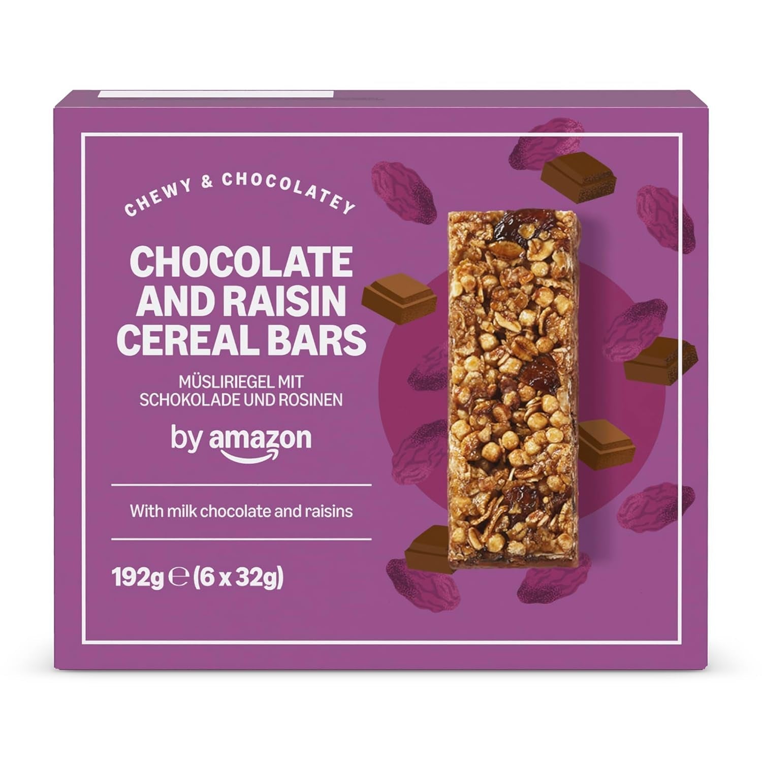 Müsliriegel mit Schokolade und Rosinen von Amazon, 192g