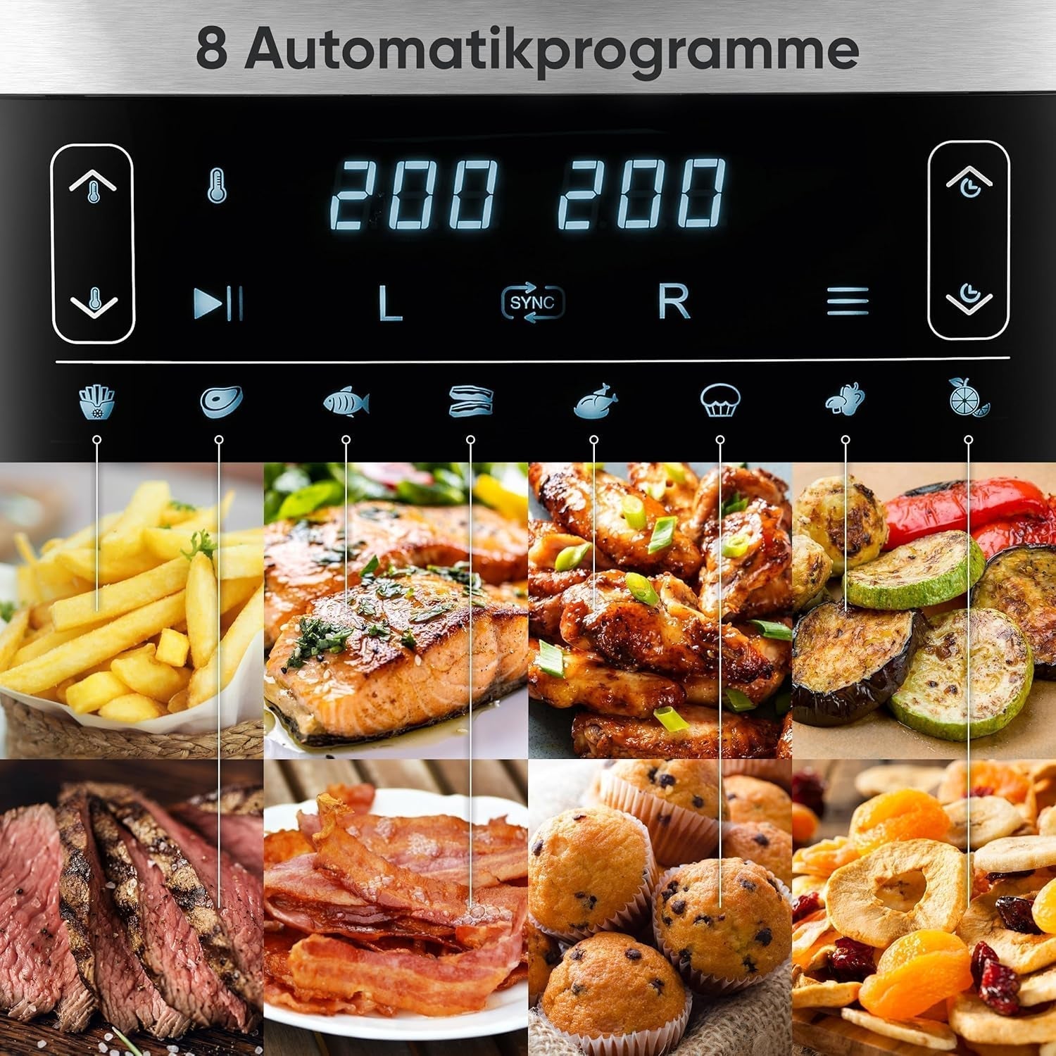 SEVERIN Doppel-Heißluftfritteuse mit Garraum 2 x 3,8 l, 8 Automatikprogramme Haushaltsgeräte Naty Shop