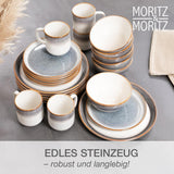 Moritz & Moritz TARENTO 24-teiliges Tafelservice für 6 Personen, Grau – Elegantes Tellerset aus hochwertigem Steingut – Das Tafelservice besteht aus 6 Speisetellern, 6 Desserttellern, 6 Speisetellern und 6 Tassen