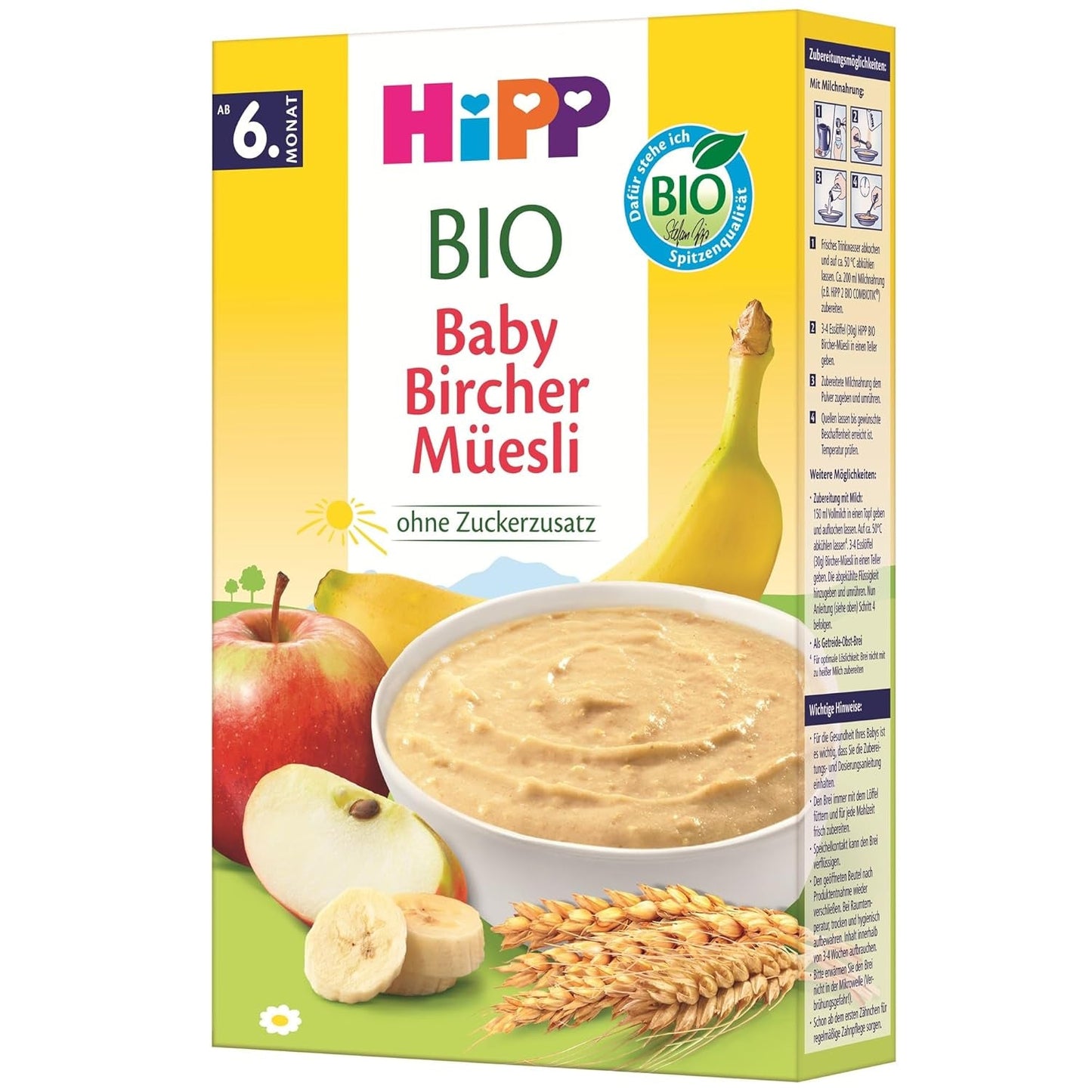 HiPP Bio Baby-Birchermüsli (8 x 250g), ab 6 Monaten, ohne Zuckerzusatz, extra zarte Getreideflocken – bekömmliches Frühstück in bester Bio-Qualität