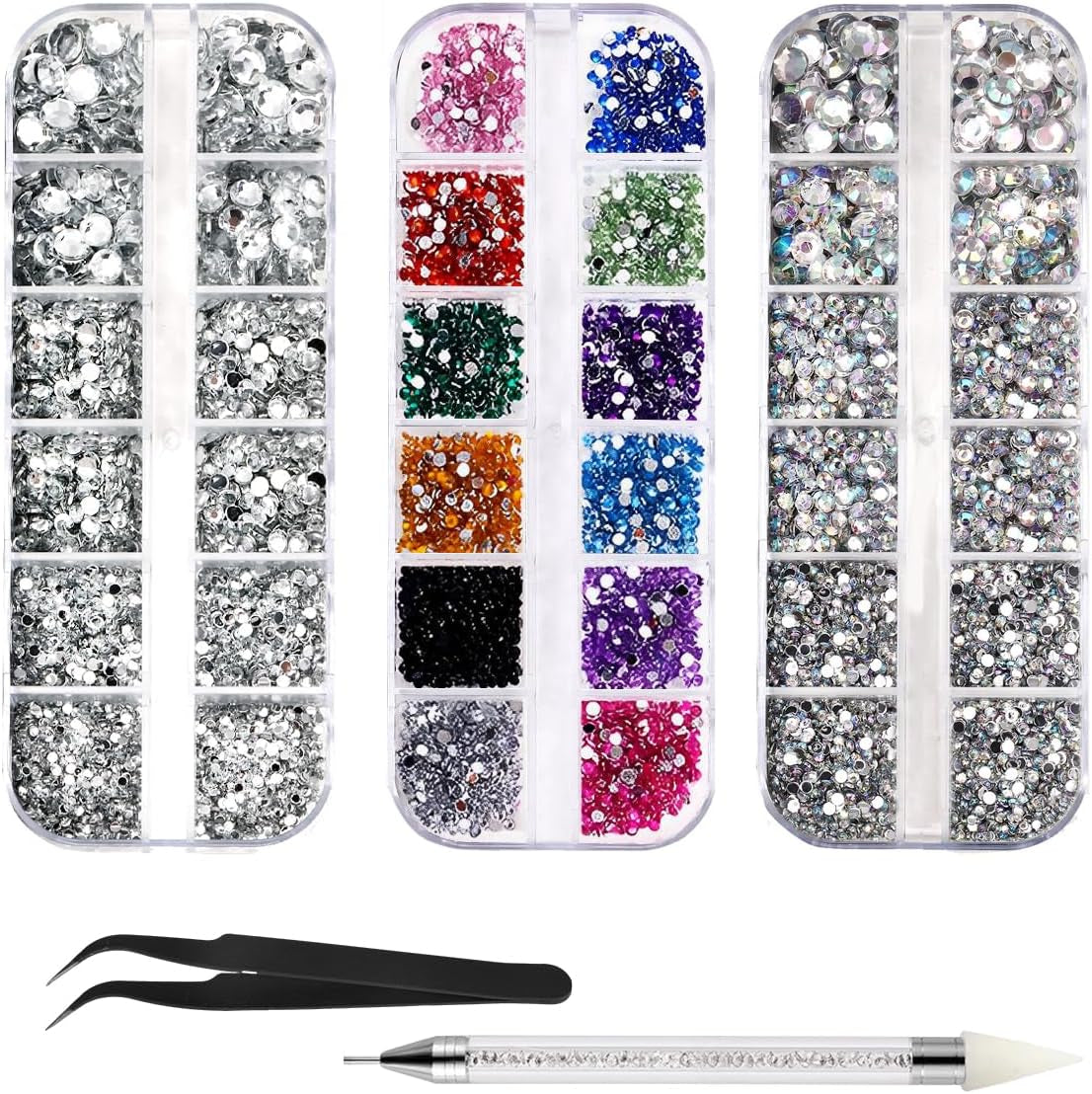 4600 Stück Strasssteine ​​​​Für Nägel, Nagel Glitzersteine ​​​​3 Verschiedene Stil Flache Nagel Gems Nägel Steine ​​​​Kleine Nagel Steinchen Mit Pinzette Und Strass Picker Dotting Pen Für Nägel/Kleidung/Handwerk