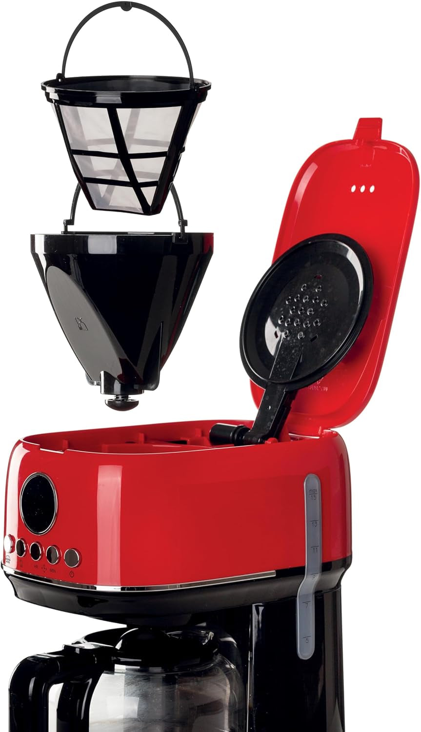 Ariete Moderna 1396 Filter-Espressomaschine für die Zubereitung von amerikanischem Kaffee, bis zu 15 Tassen, Glaskaraffe, Heizplatte, LCD-Display, herausnehmbare und waschbare Filter, weiß