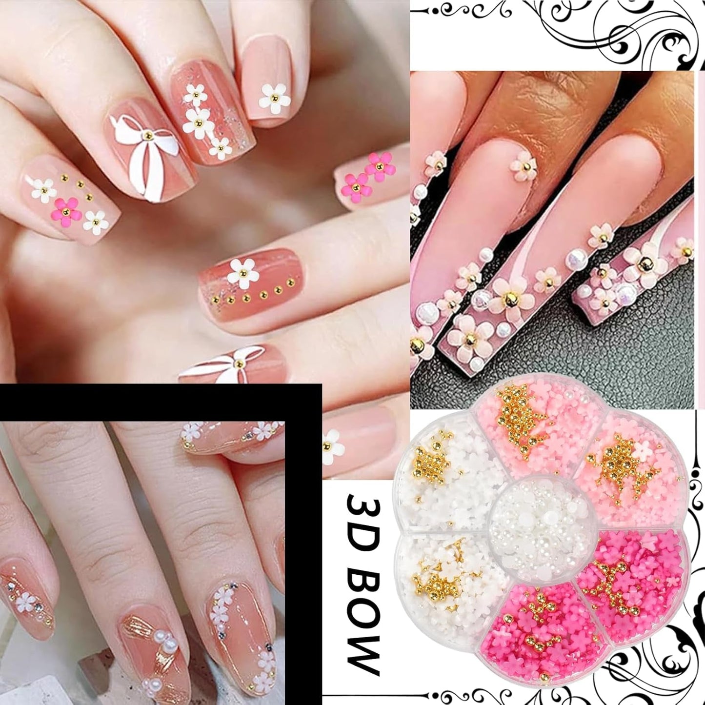 1 Karton Nail Art Charms, 3D Flowers Nagelkunst Charms, Acryl Blumen Nagel Strass Mit Ornamenten, Nagel Edelsteine, Nagel Zubehör Für Mädchen, Nagelkunst Dekoration, DIY Handwerk Nagel Design
