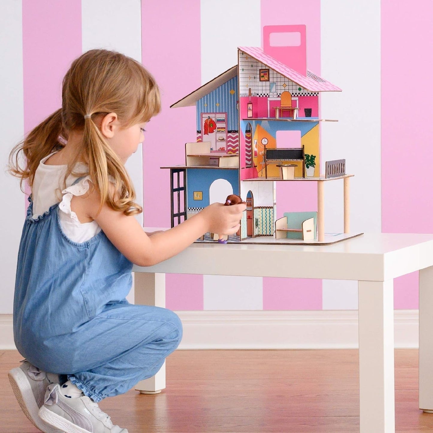 Olivia'S Little World 360 Puppenhaus aus Holz für Kinder, 8,9 cm große Puppen und 12 Zubehörteile, mehrfarbig, TD-13260C, Puppenhäuser, Naty Shop
