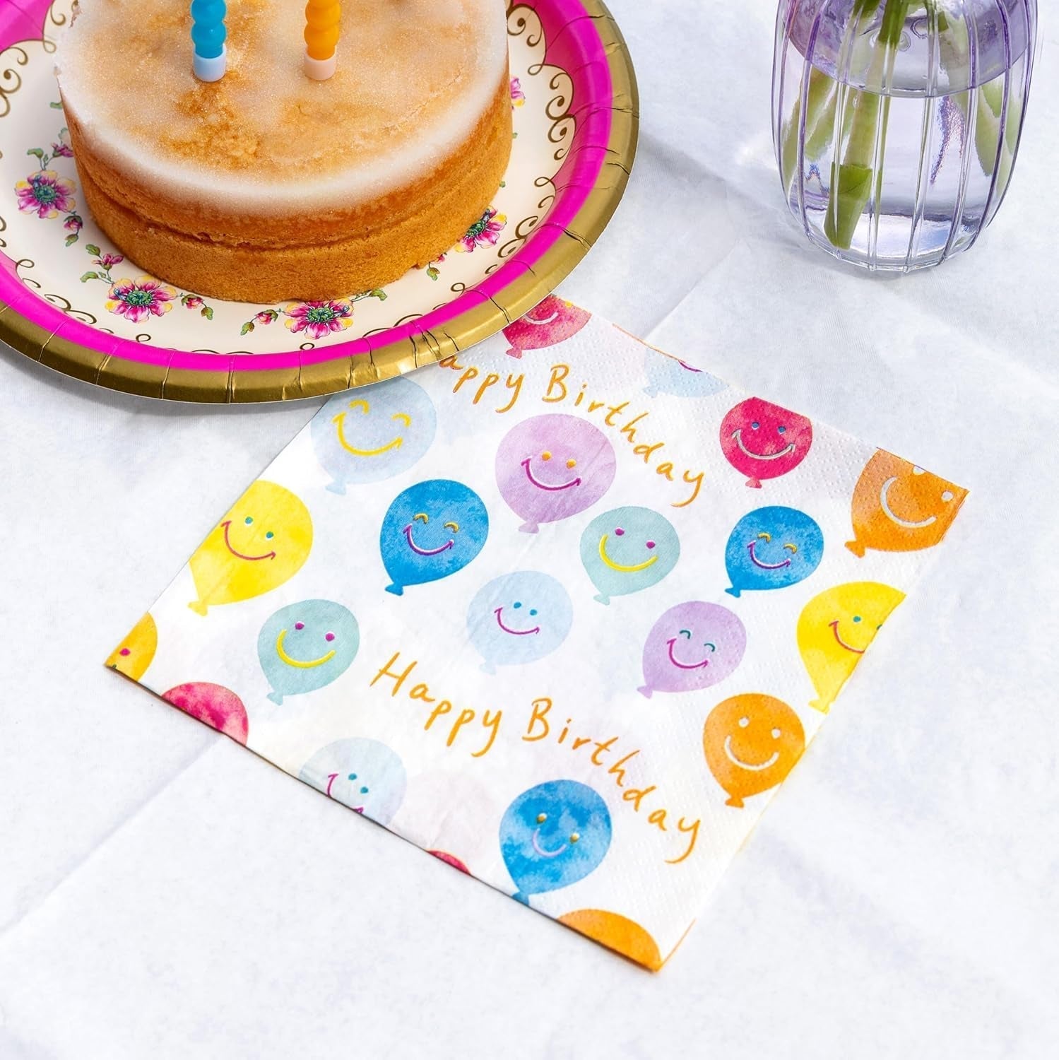 Hochwertige Happy Birthday Smiley-Papierservietten, Ballonservietten für Party-Catering, umweltfreundliche Einwegservietten, kompostierbar, langlebig und recycelbar