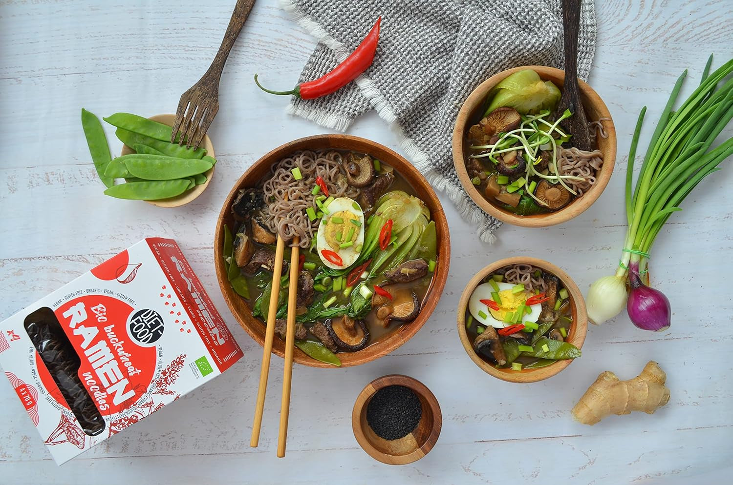 DIET-FOOD Bio-Buchweizen-Ramen-Nudeln, vegetarisches und veganes Essen, fettfrei, sojafrei, glutenfrei, wasserlösliche Diätnudeln, kalorienarm, 280 g