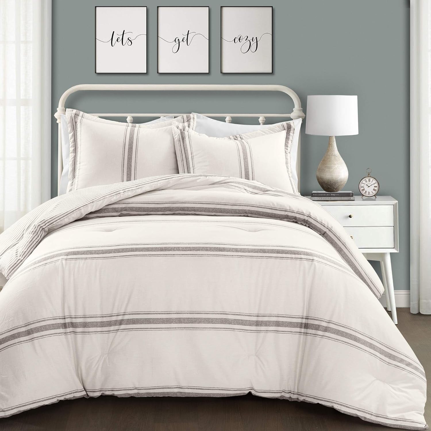 Gestreifter Farmhouse-Bettbezug von Lush Decor, Full/Queen, grau Naty Shop Bettdecken und Steppdecken Grey Full Queen