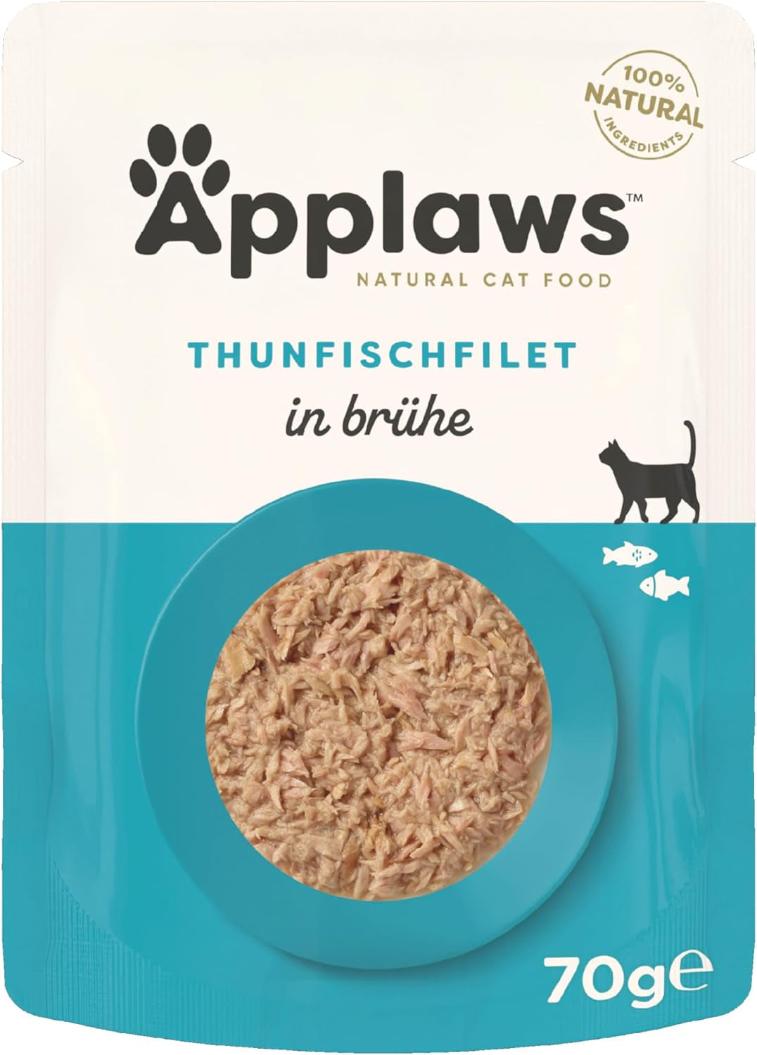 Applaws 100 % natürliches Nassfutter für Katzen, Thunfischfilets in Brühe – Packung mit 12 70-g-Beuteln