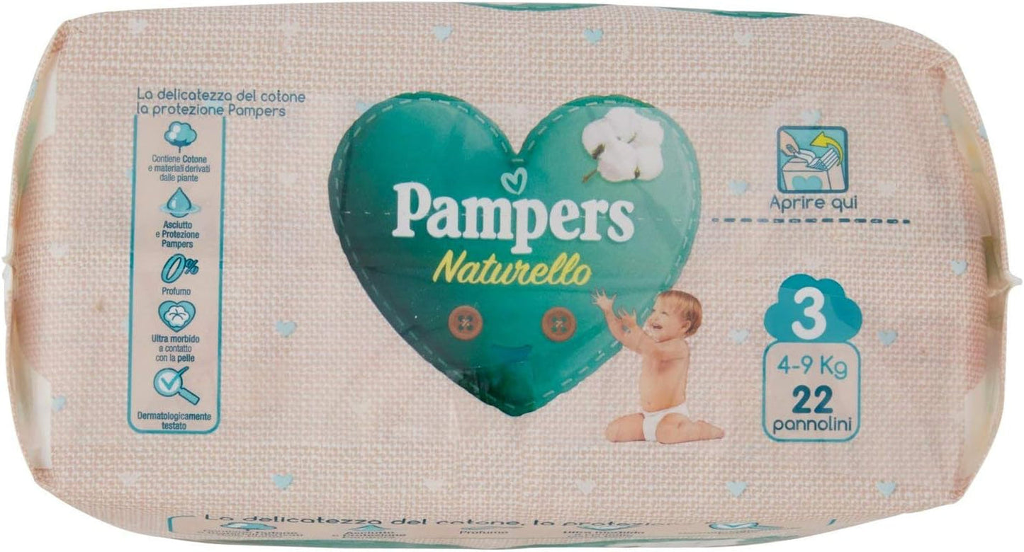 Pampers Naturello Midi, 22 Windeln, Größe 3 (4-9 kg)
