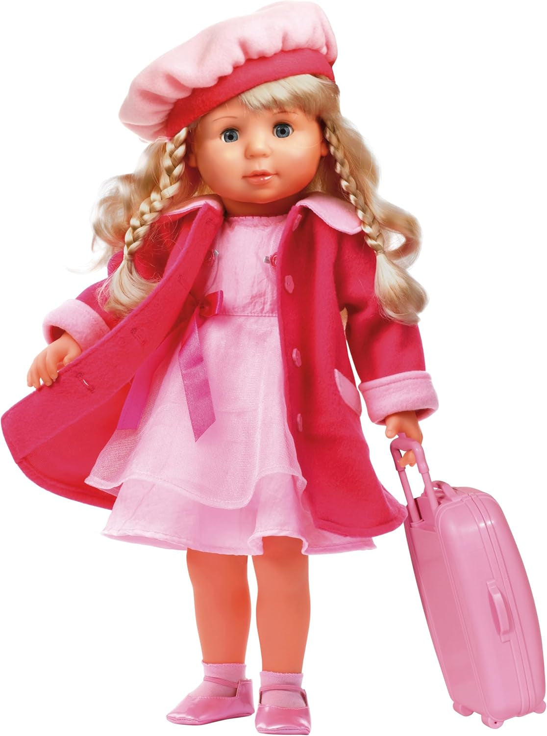 Bayer Design 94635AA Charlene, funktionale interaktive Puppe mit verschlafenen Haaren und Augen, spricht und singt 90 Sätze, 2 Gedichte und 8 Lieder, 46 cm, Pink