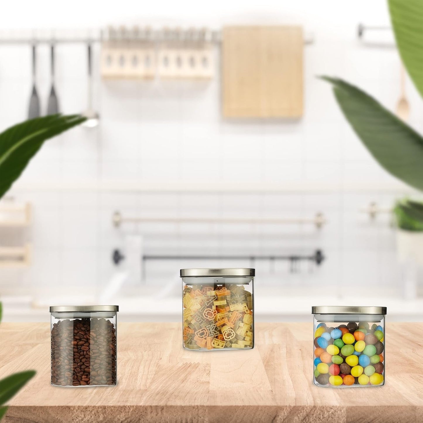 Relaxdays Vorratsdosen mit Deckel 3er Set 600ml quadratische Vorratsdosen auslaufsichere Glasbehälter klar/silber Frischhaltedosen Naty Shop