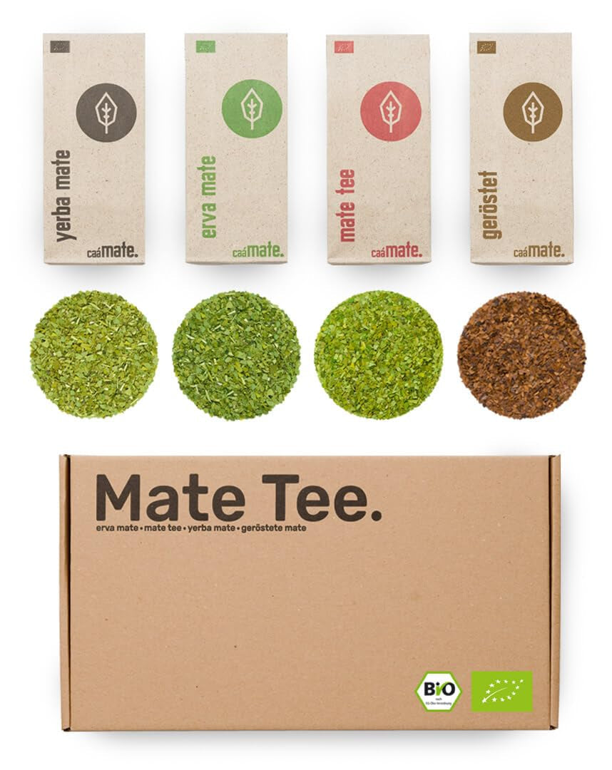 Mate-Tee-Probierset ● 4 Sorten Bio-Mate-Tee ● je 100 g Erva Mate + Yerba Mate + Grüner Mate-Tee + Gerösteter Mate-Tee