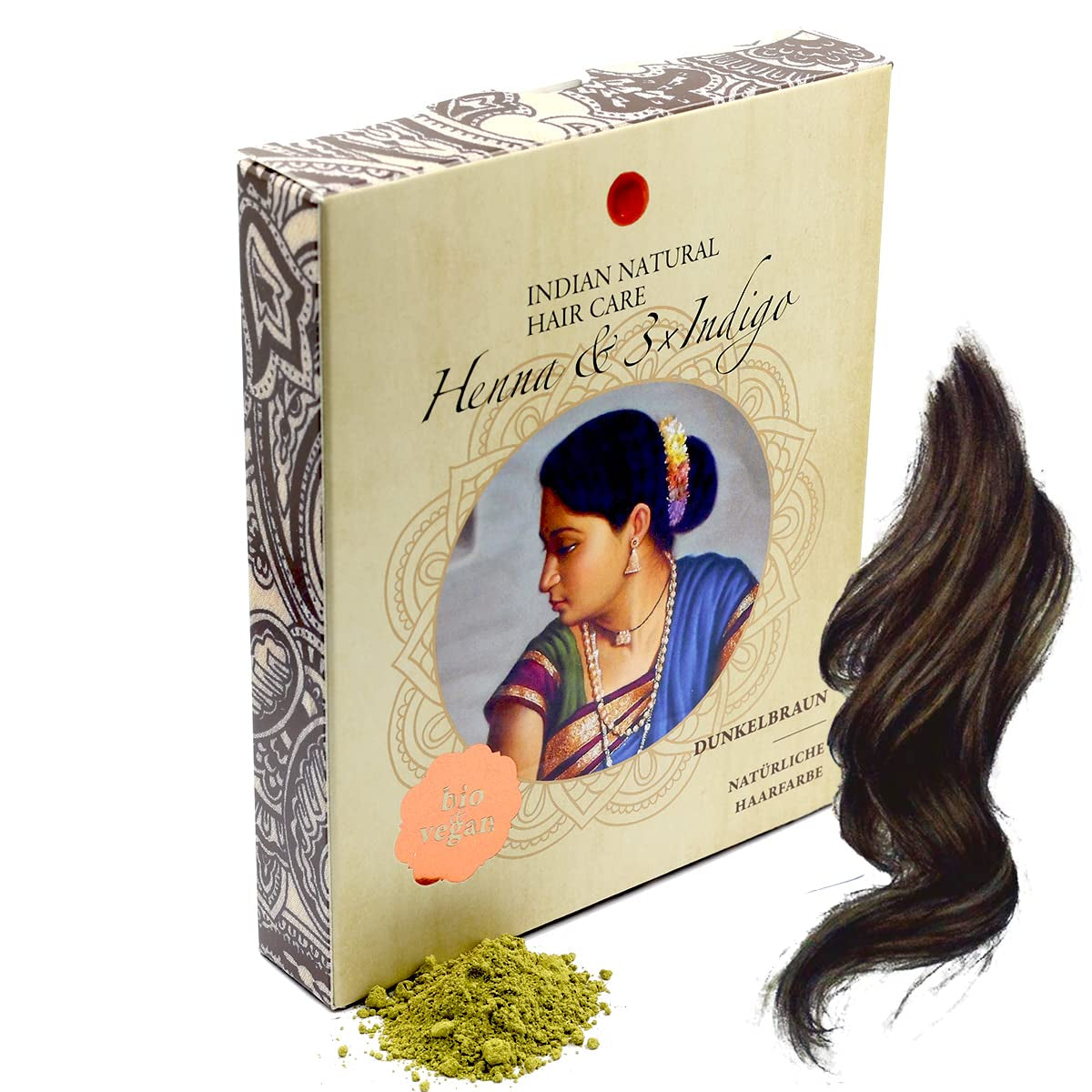 Henna & 3×Indigo – Dunkle Kastanie – Natürliche Haarfarbe – Pulver – 200 g Haarfärbemittel Naty Shop Standardtitel