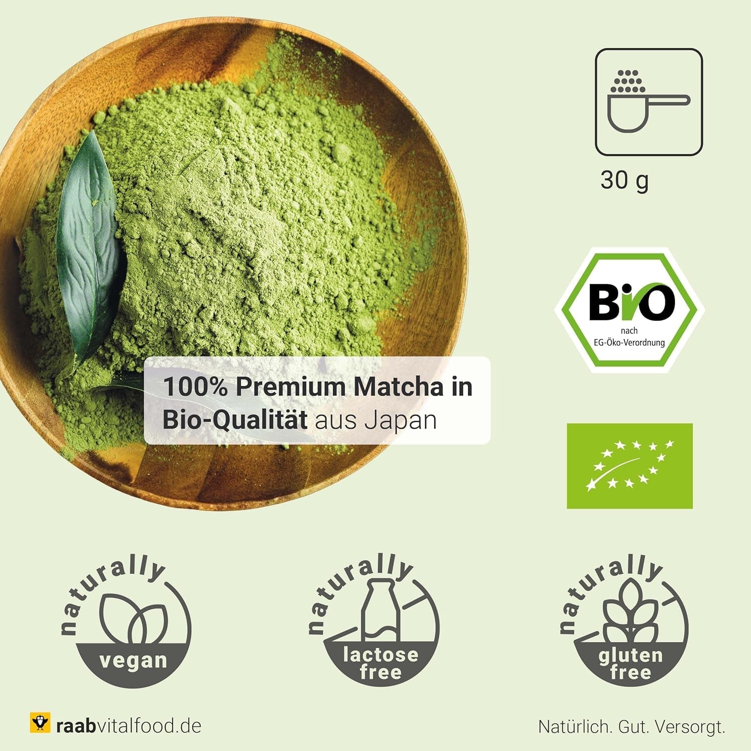 Raab Vitalfood® Premium Bio Matcha Pulver (30g) – Original aus Japan, reines Matcha-Pulver ohne Zusatzstoffe, fein gemahlen, mild-bitterer Geschmack, Grüntee-Pulver, vegan, Teezeremonie