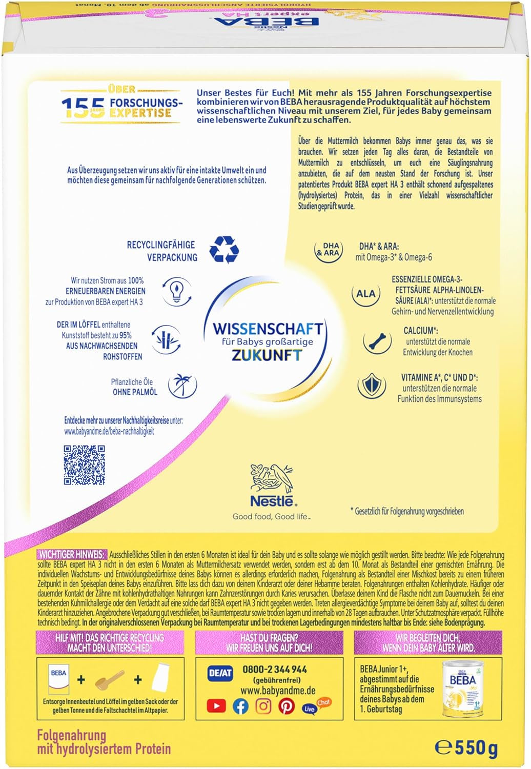 BEBA expert HA 3 Hydrolysierte Fortsetzungsformel, ab 10 Monaten, 1 Packung (1 x 550 g)