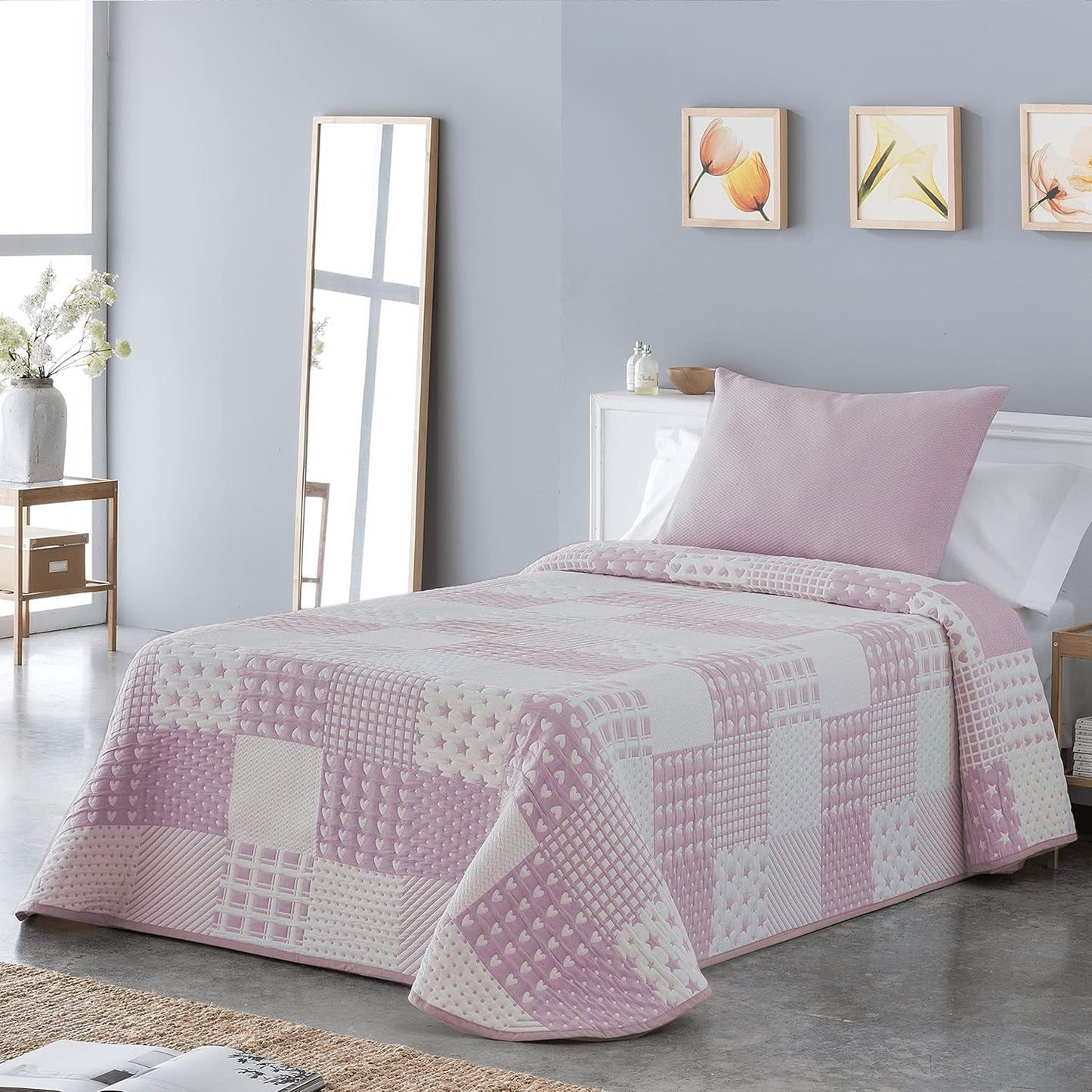 Sofia 21 leichte Tagesdecke für Doppelbetten mit 180 und 200 cm, Tagesdecke für Betten mit 180 und 200 cm, graue Betten und Decken. Besuchen Sie den VIALMAN-Store Pink Cama 180: 270 cm x 270 cm