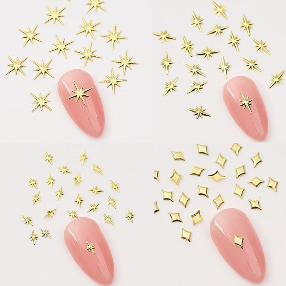 120 Stück gold-silberne Stern-Nagel-Charms, Stern-Y2K-Nägel, Metall-Stern-Nagel-Charms, verschiedene Größen, Nagelschrauben, Stern-Nageldesign, Nagelkunst, 3D-Stern-Charms, Nageldekoration, Nagel-Charms, Nagel-Zubehör