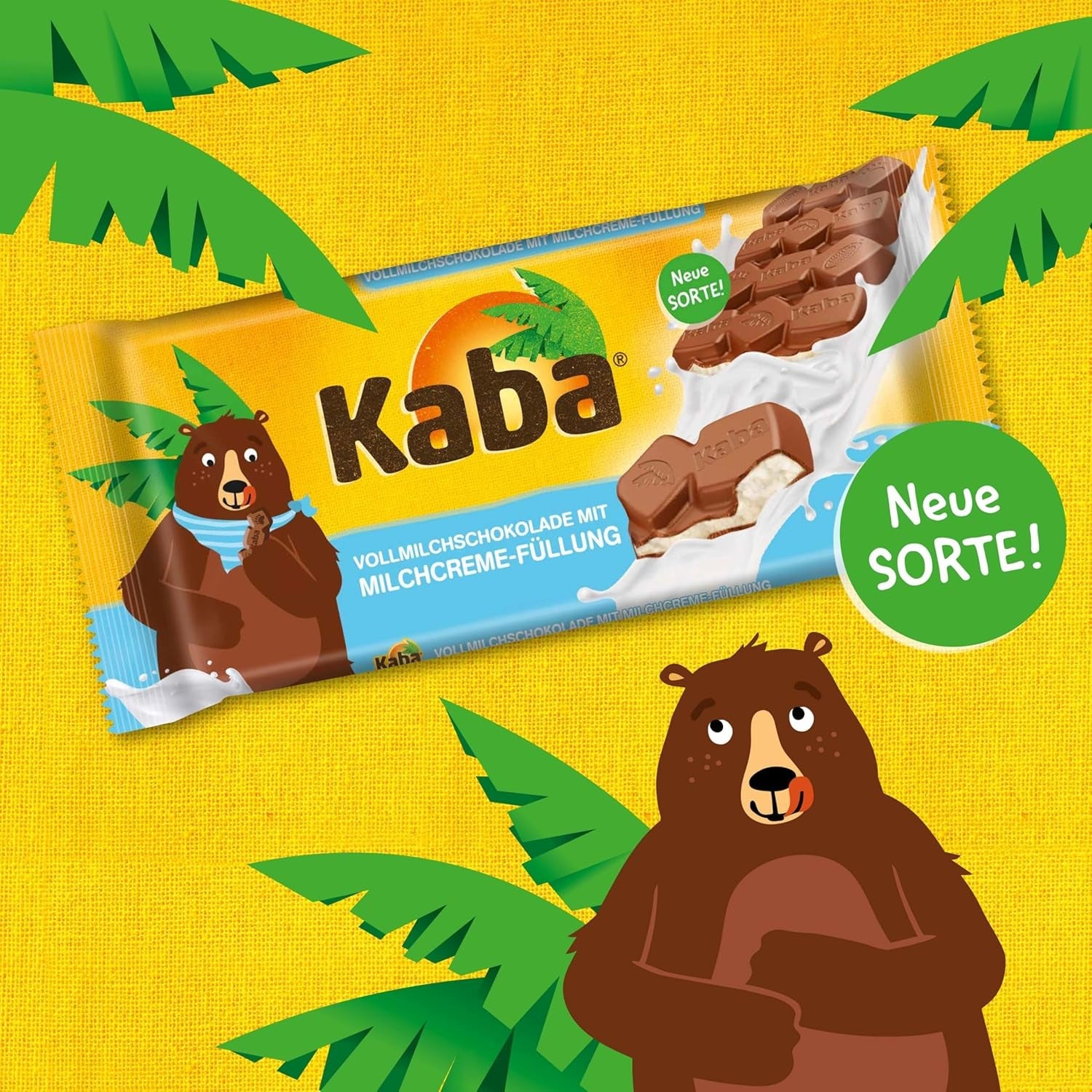 Kaba Vollmilch- und Milchcremeschokolade, gefüllte Tafelschokolade, 90g-Tafel, zartschmelzende Schokolade mit leichter Milchcreme und Kaba-Originalgeschmack
