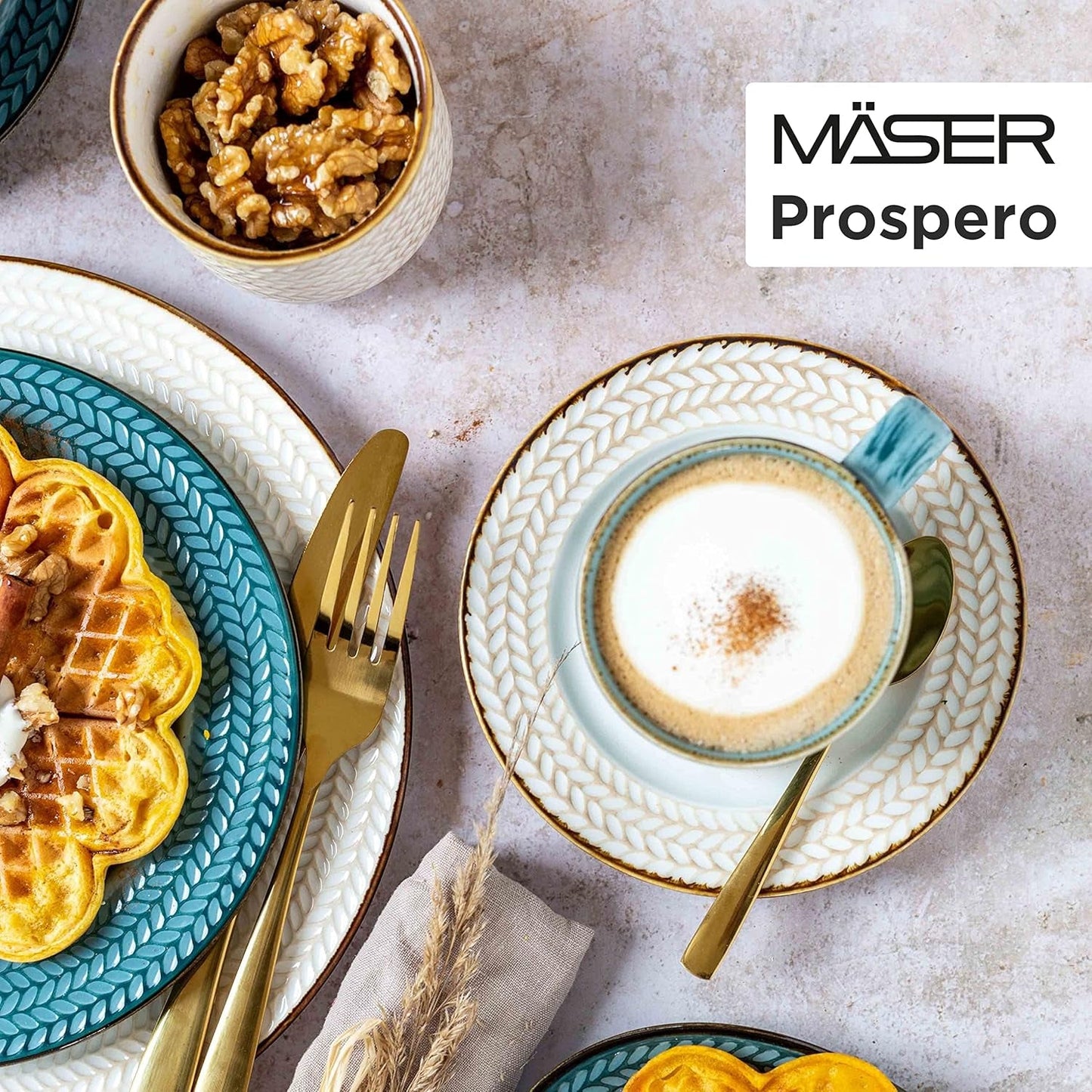 Prospero Premium-Kaffeeset für 4 Personen, Restaurantqualität, 12-teiliges modernes Kaffeeservice im einzigartigen Vintage-Stil, langlebiges Porzellan, Blau