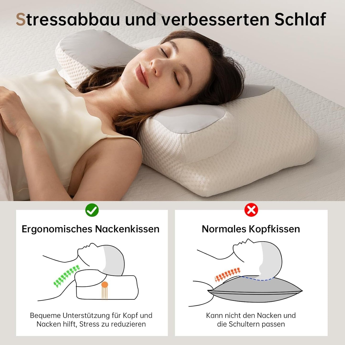 Homyrium Ergonomisches Nackenkissen Orthopädisches Kissen Memory Foam Nackenstützkissen Anti-Schnarch-Kissen Seitenschläfer Rücken Bauchkissen Grau Orthopädische Nackenkissen Naty Shop