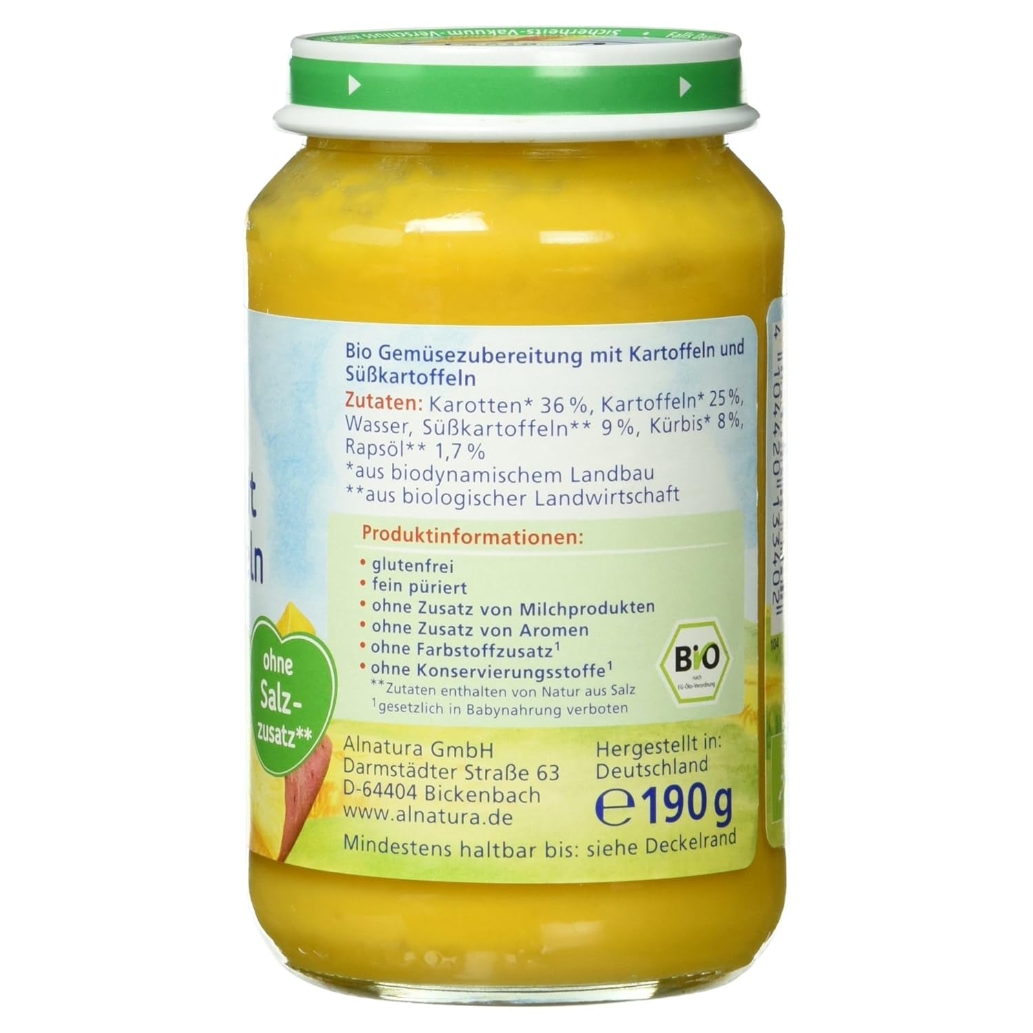 Bio-Gemüse mit Süßkartoffeln, nach 4 Monaten, 190g
