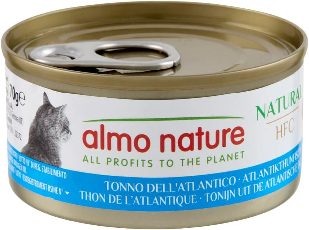 Almo Nature HFC Natural – Nassfutter für erwachsene Katzen – Atlantischer Thunfisch – menschliche Qualität, glutenfrei und Monoprotein – 6 x 70 g
