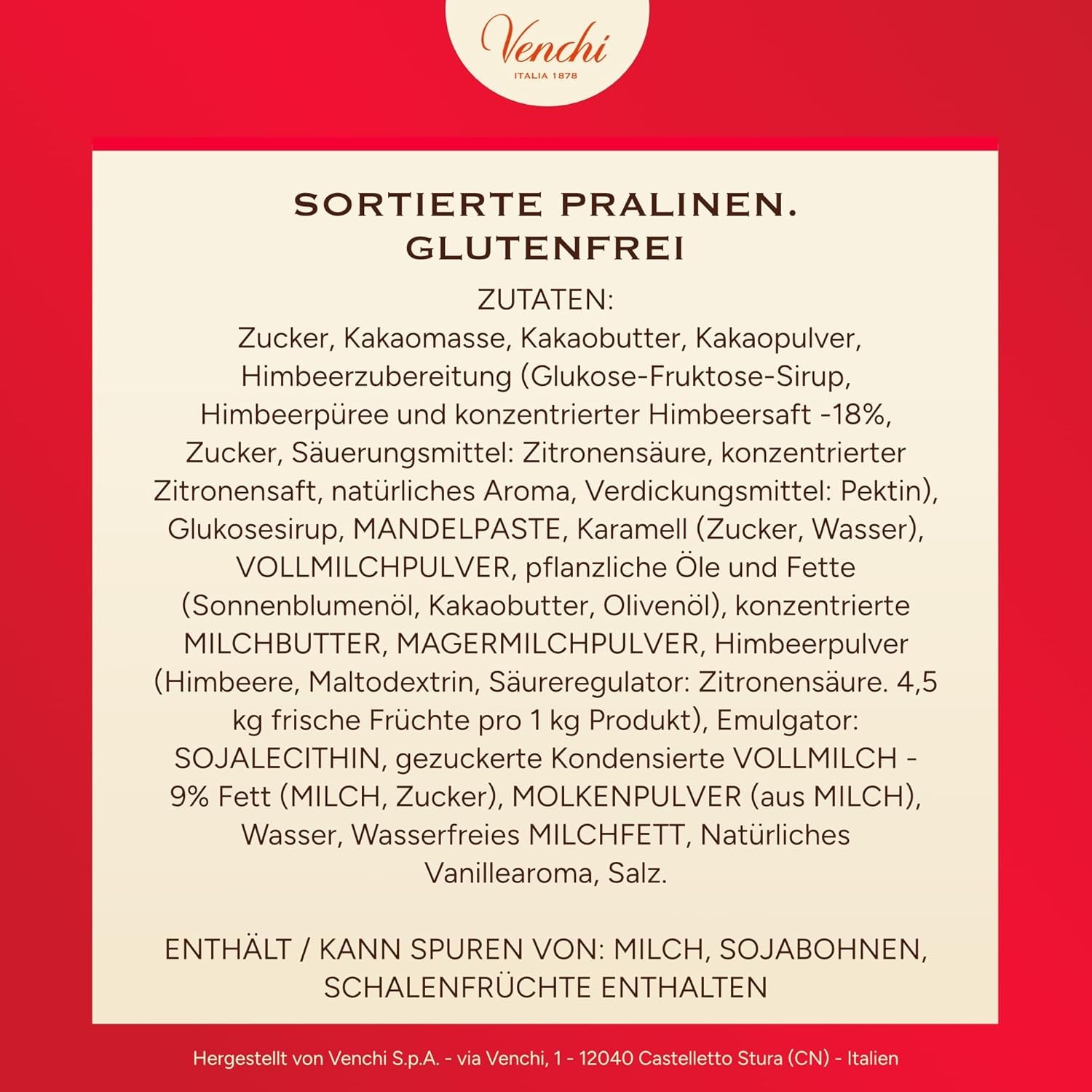 Venchi – Schachtel mit 9 verschiedenen Pralinen, 175 g, glutenfrei, ohne künstliche Farb- oder Konservierungsstoffe, Geschenkidee zum Valentinstag