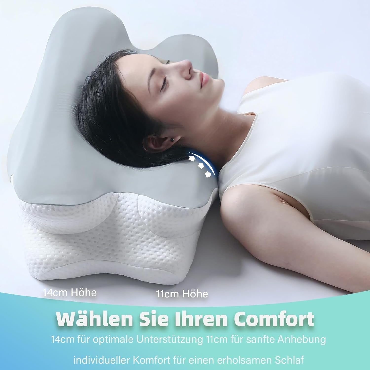 RUMMY Ergonomisches Memory-Schaum-Nackenstützkissen mit abnehmbarem, waschbarem Bezug für Seiten- und Bauchschläfer (grau). Orthopädische Halskissen von Naty Shop