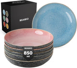 MIAMIO – Speiseteller, 6er-Set (850 ml) / große und tiefe Pastateller, Teller-Set für 6 Personen, Salatschüssel aus Keramik / spülmaschinen- und mikrowellengeeignet – Las Palmitas-Kollektion
